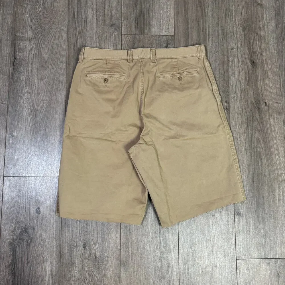J.Crew Giant Fit Chino Shorts Mens 34 Dusty Khaki Cotton Twill Raw Hem Zip Fly